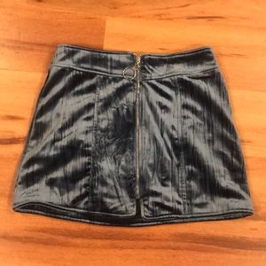 New blue thick velvet mini zippered mini skirt